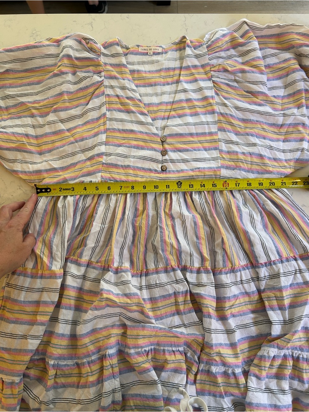 Label of Love XL Striped Tiered Midi Dress Puff Sleeve Coastal Boho - Picture 9 of 13